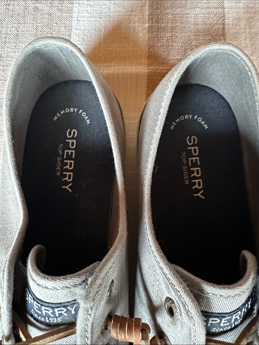 Sperry womens gray Canvas Boat Shoes with Tan Leather Laces size 10 - Picture 3 of 8